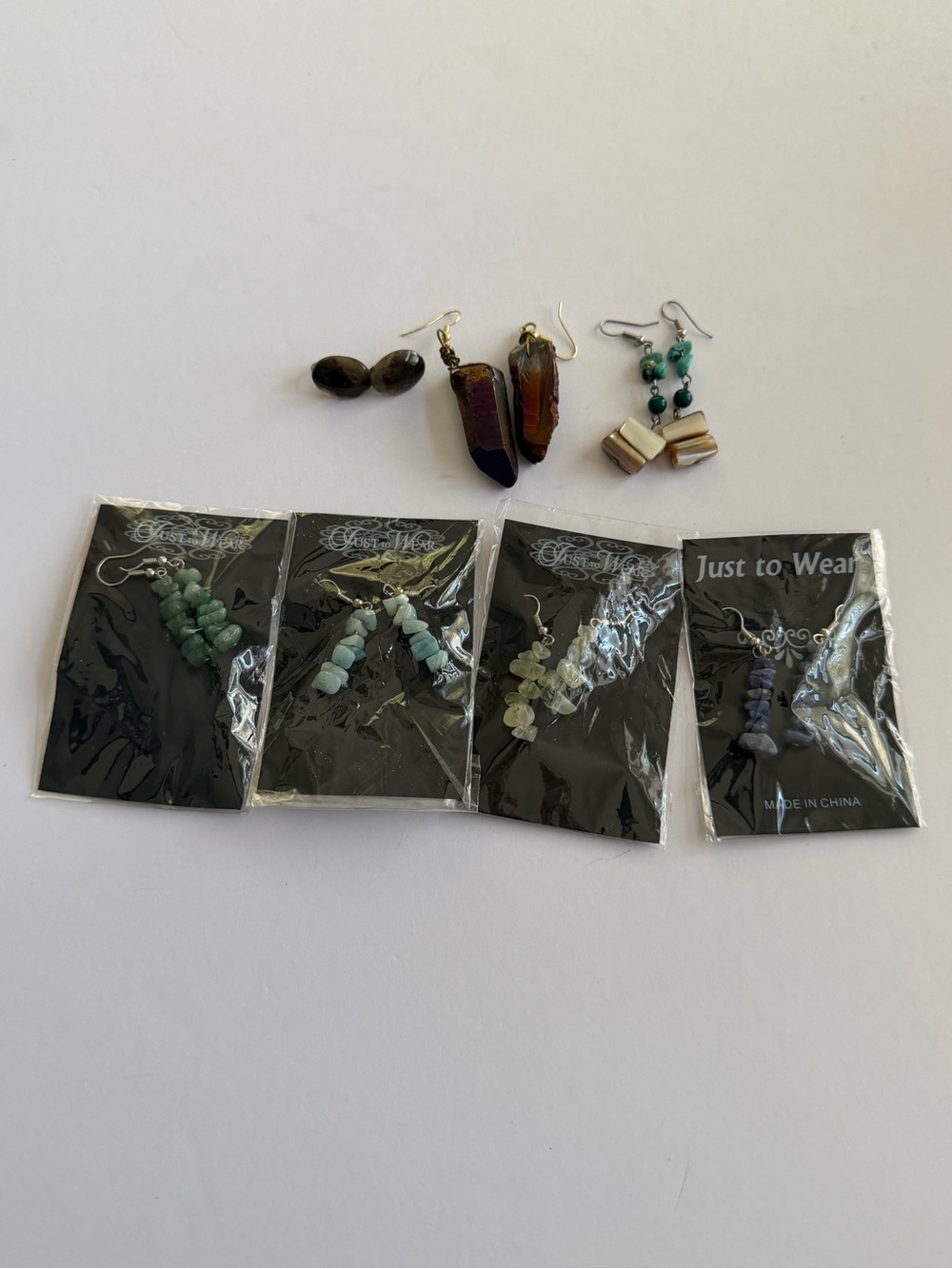 Vintage Genuine Gemstone Turquoise, Aqua, Cream & Brown Earrings Bundle Lot 7